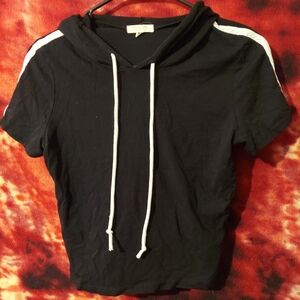 Heart Hips Black and White Pullover Hoodie Short Sleeved